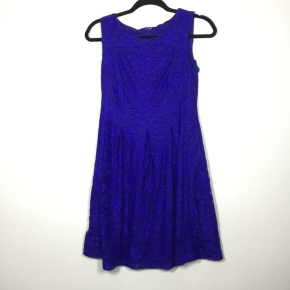 Bright royal blue lace dress with lining sleeveless midi special occasion 4P - Picture 1 of 9
